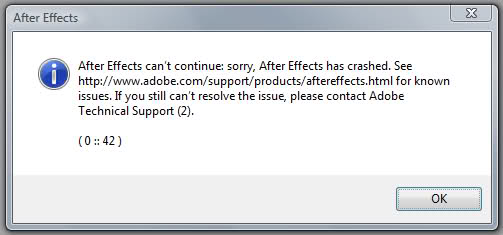 After effects error internal verification failure sorry что делать