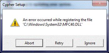 Возникла ошибка при регистрации файла mfc40 dll