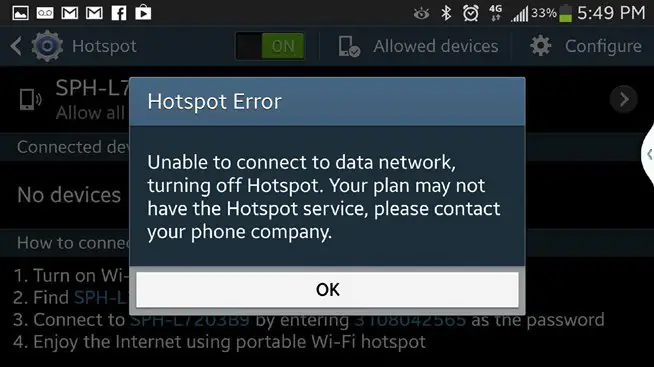 can not connect to this network hotspot