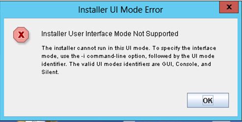 installer user interface mode not supported image stream
