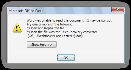 why does my word documents open with error