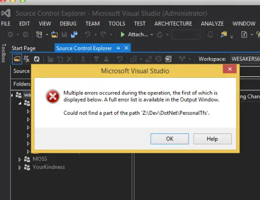 Microsoft Visual Studio Multiple errors occurred during the operation -  