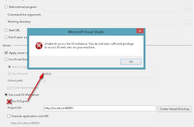 Microsoft Visual Studio while accessing the ISS metabase