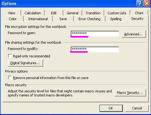 Setting Password for Document