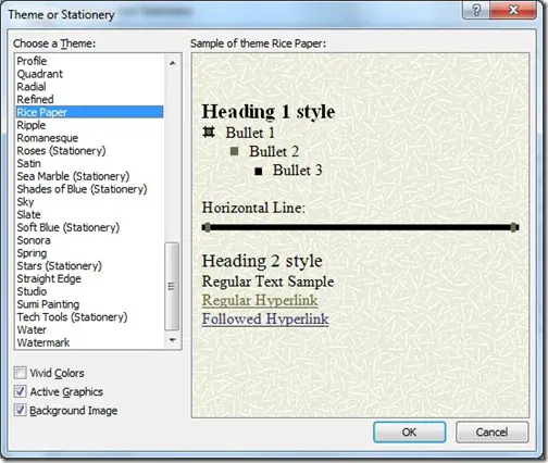 Theme or Stationery dialog box,