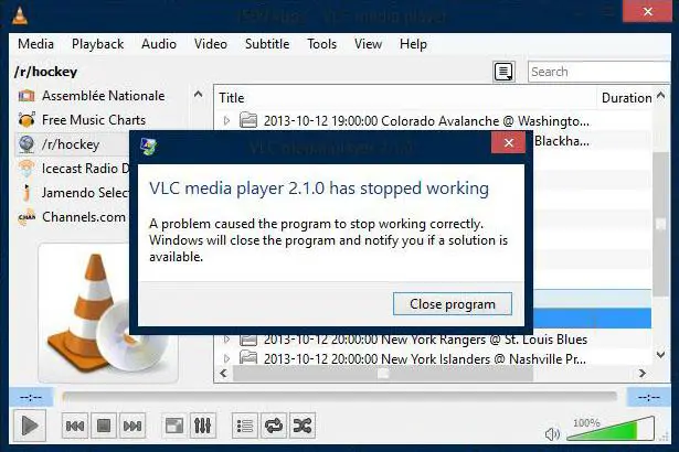 media player stops working