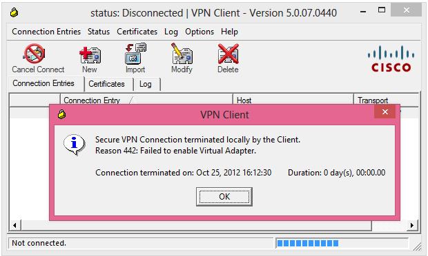 VPN client disconnected and failing to enable virtual adapter - Techyv.com