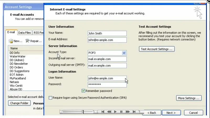 incoming mail server for outlook 2007 for verizon