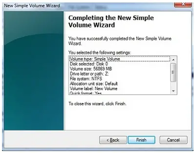 simple volume wizard complete