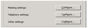 Meeting settings exercising the Microsoft Office Communications Server 2007 R2 Administration Tool.