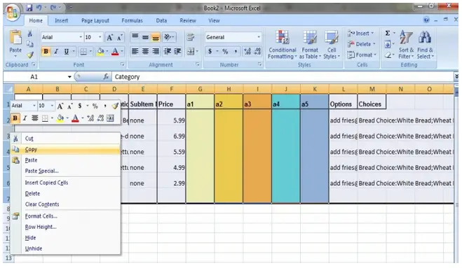 Need to copy the elements from row 1 to row 6