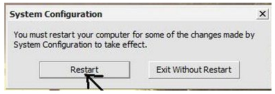 system configuration-click restart