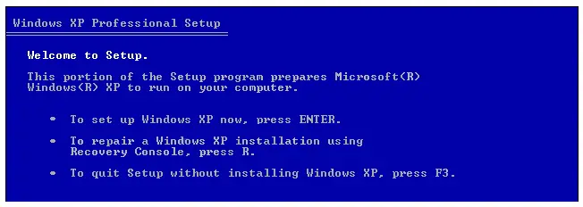 Insert Windows XP disk in CD Rom, let it boot.