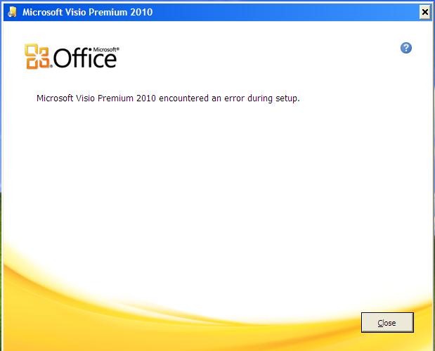 Microsoft Vision Premium 2010 encountered an error during setup 