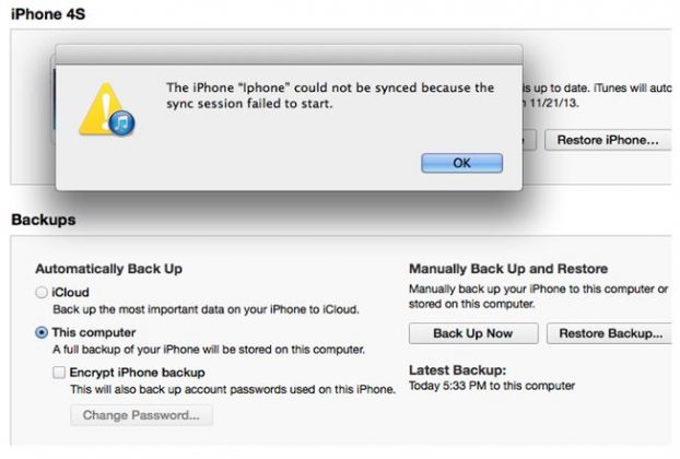 Explain The IPhone Could Not Be Synced Because The Sync Session Failed ...