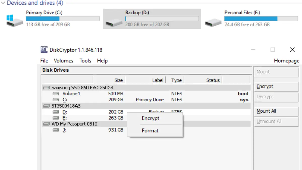 crypto disks and file explorer