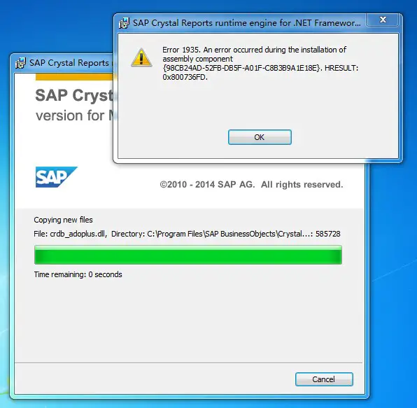 sap crystal reports runtime 64 setup error