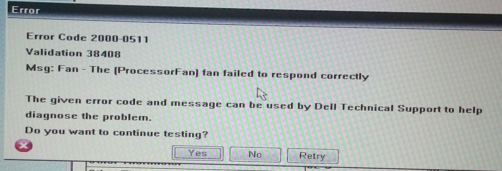 Processor Fan Error Code 2000 0511!