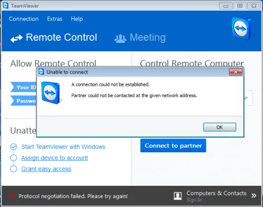 starting teamviewer with connection