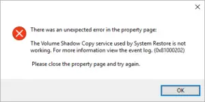 Служба теневого копирования тома не работает 0x81000202 windows 10