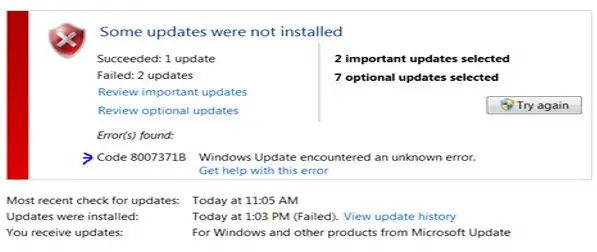 8007371b windows 7 ошибка обновления