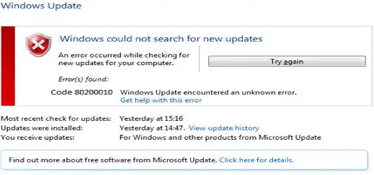 80200010 ошибка обновления windows 7