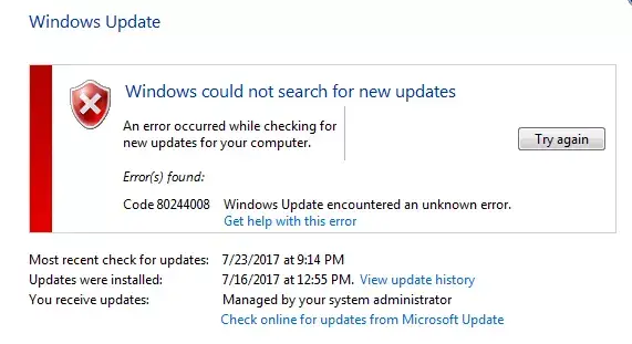 80244008 ошибка обновления windows 7