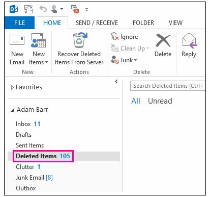 recover deleted items from server outlook 365