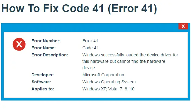 Fixing The Error Code 41 And Its Causes - Techyv.com