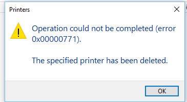 Невозможно завершить операцию ошибка 0x00000771 указанный принтер был удален