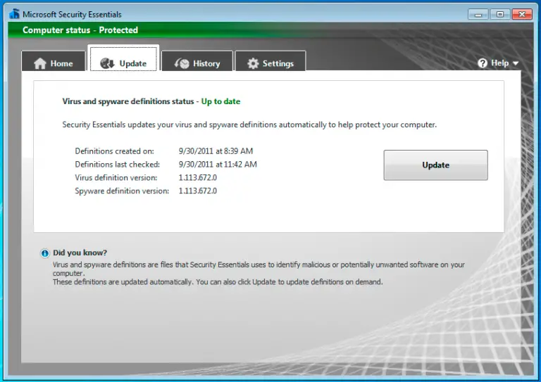 manually download microsoft security essentials definitions