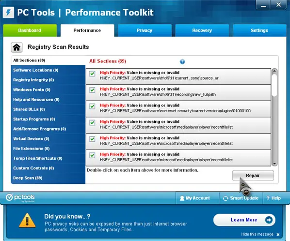 pc windows 7 registry repair