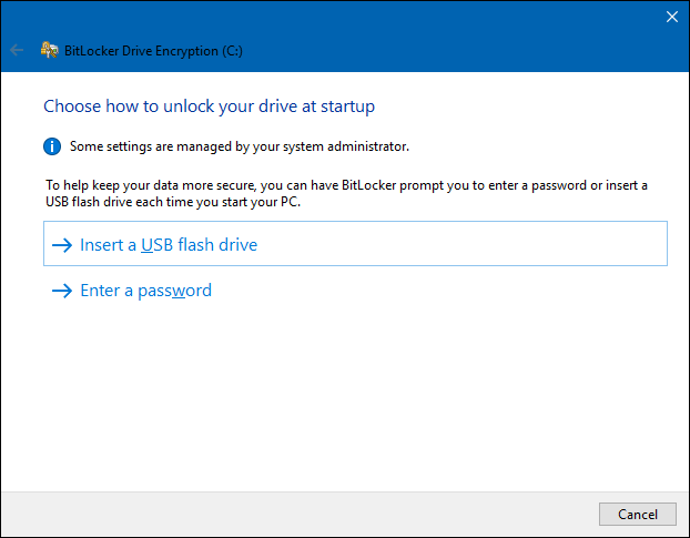 Select an unlock method for BitLocker