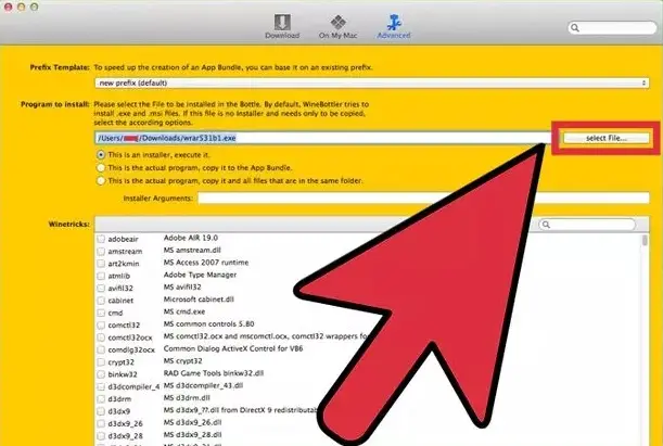 how to use winebottler to install an exe for mac